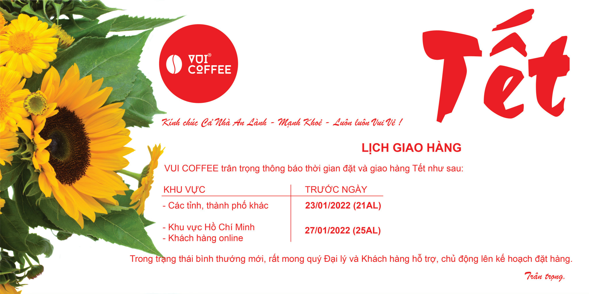 Lịch giao hàng Tết 2022